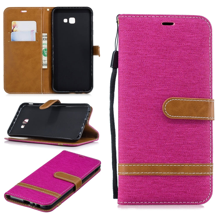 Color Matching Denim Texture Leather Case for Galaxy J4+, with Holder & Card Slots & Wallet & Lanyard