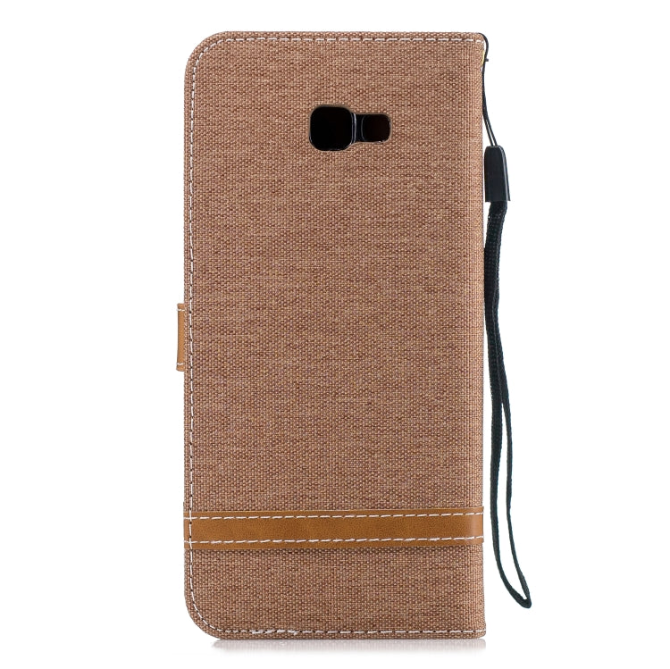 Color Matching Denim Texture Leather Case for Galaxy J4+, with Holder & Card Slots & Wallet & Lanyard