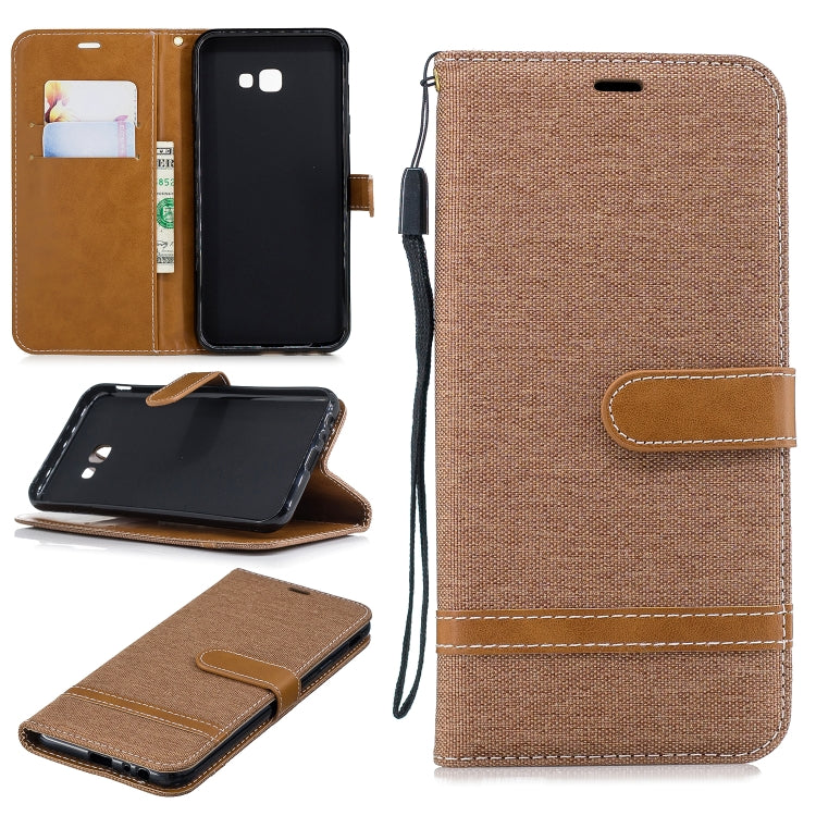 Color Matching Denim Texture Leather Case for Galaxy J4+, with Holder & Card Slots & Wallet & Lanyard