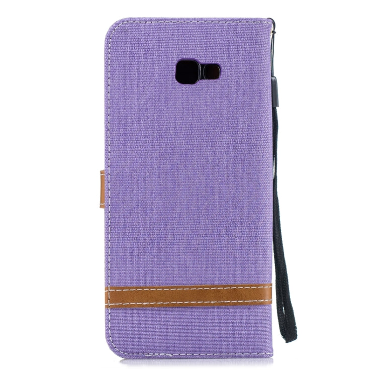 Color Matching Denim Texture Leather Case for Galaxy J4+, with Holder & Card Slots & Wallet & Lanyard