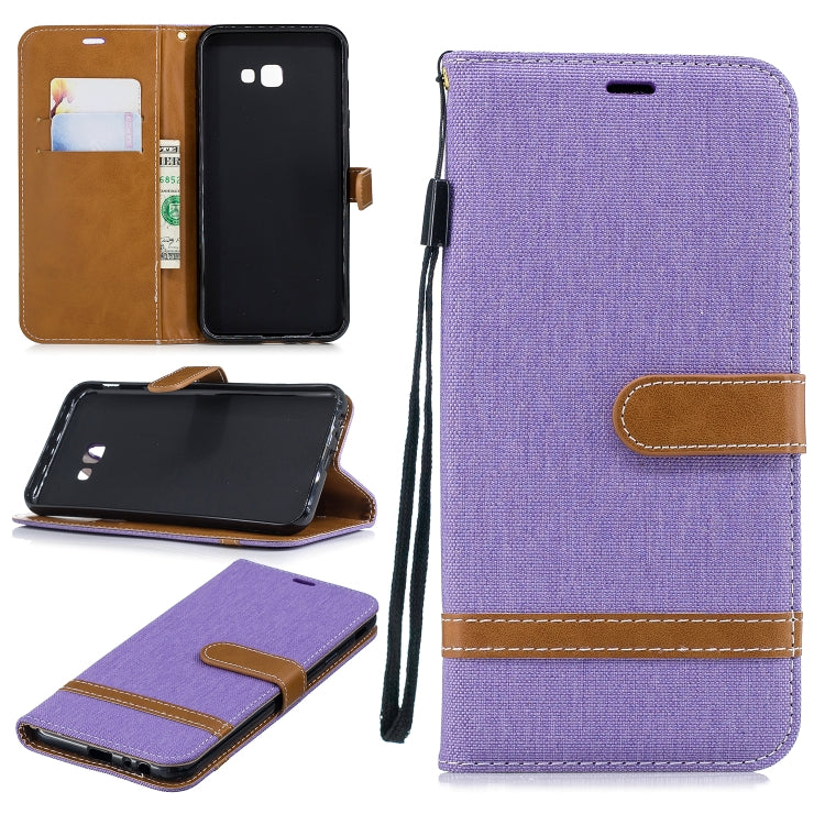 Color Matching Denim Texture Leather Case for Galaxy J4+, with Holder & Card Slots & Wallet & Lanyard