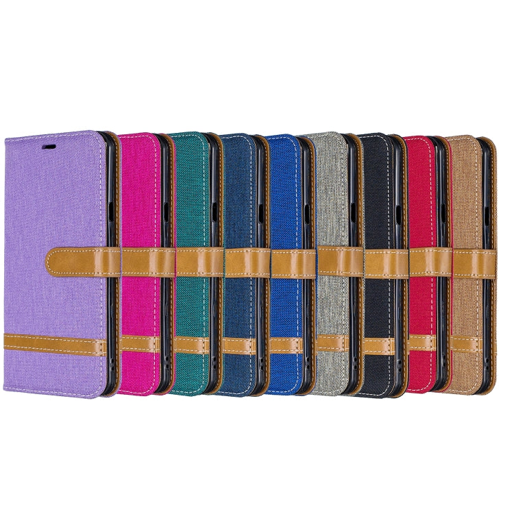 Color Matching Denim Texture Leather Case for Galaxy J4+, with Holder & Card Slots & Wallet & Lanyard