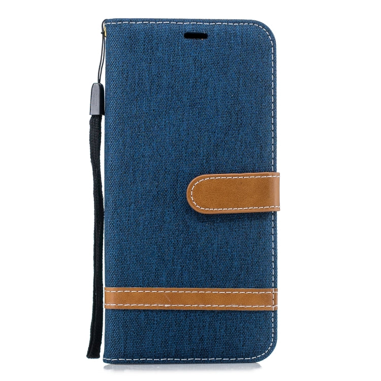 Color Matching Denim Texture Leather Case for Galaxy J4+, with Holder & Card Slots & Wallet & Lanyard
