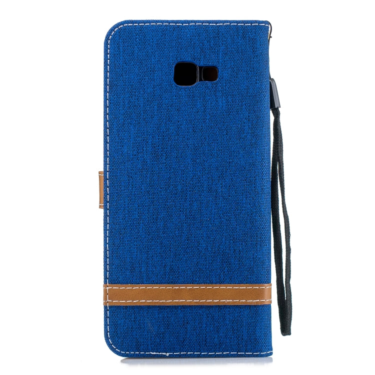 Color Matching Denim Texture Leather Case for Galaxy J4+, with Holder & Card Slots & Wallet & Lanyard