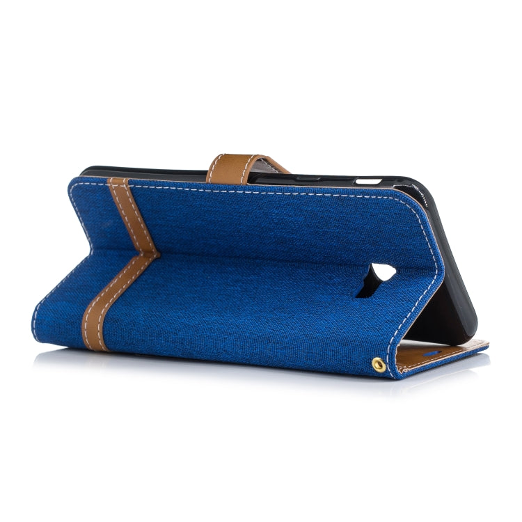 Color Matching Denim Texture Leather Case for Galaxy J4+, with Holder & Card Slots & Wallet & Lanyard