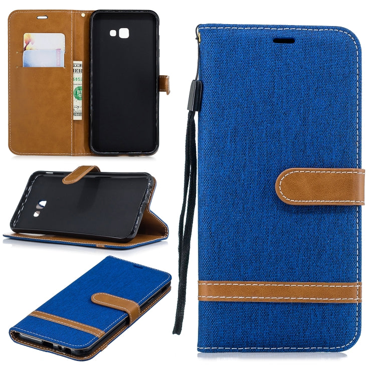 Color Matching Denim Texture Leather Case for Galaxy J4+, with Holder & Card Slots & Wallet & Lanyard