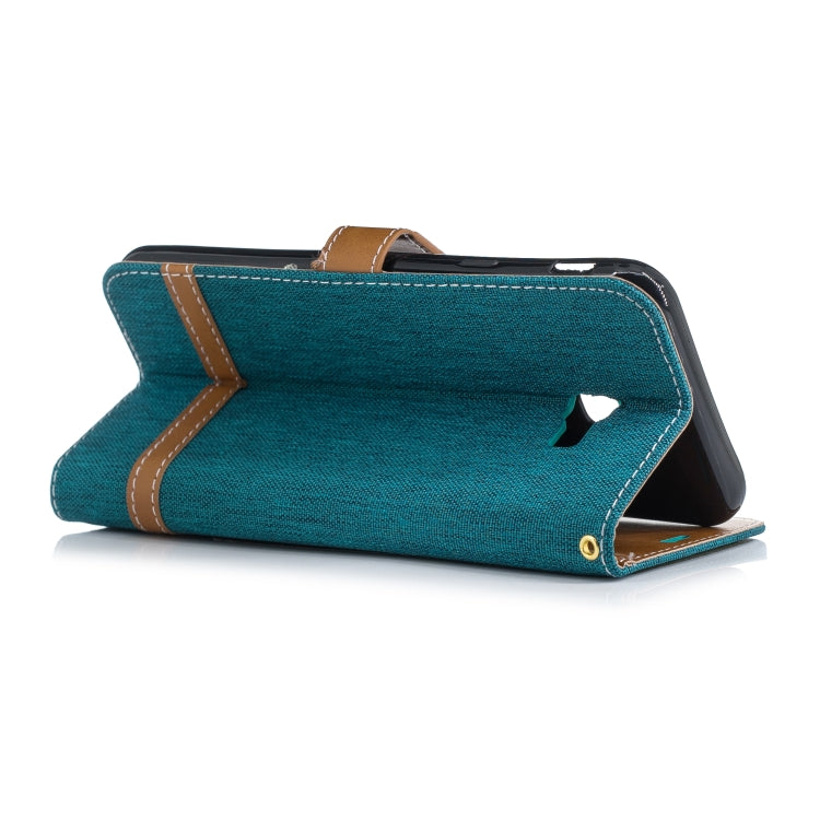 Color Matching Denim Texture Leather Case for Galaxy J4+, with Holder & Card Slots & Wallet & Lanyard