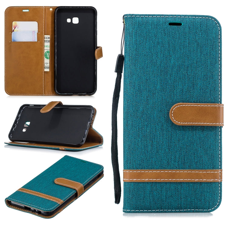 Color Matching Denim Texture Leather Case for Galaxy J4+, with Holder & Card Slots & Wallet & Lanyard