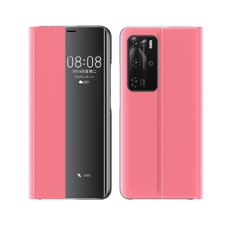 For Huawei P40 Side Window Display Comes With Hibernation/Bracket Function Plain Cloth Without Flip To Answer The Phone Case