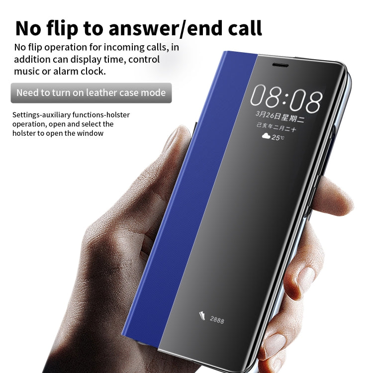 For Huawei P40 Pro Side Display Magnetic Horizontal Flip Plain Texture Cloth + PC Case with Holder & Sleep / Wake-up Function