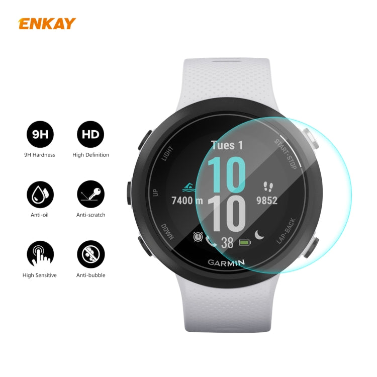 For Garmin Swim 2 2 PCS ENKAY Hat-Prince 0.2mm 9H 2.15D Curved Edge Tempered Glass Screen Protector  Watch Film