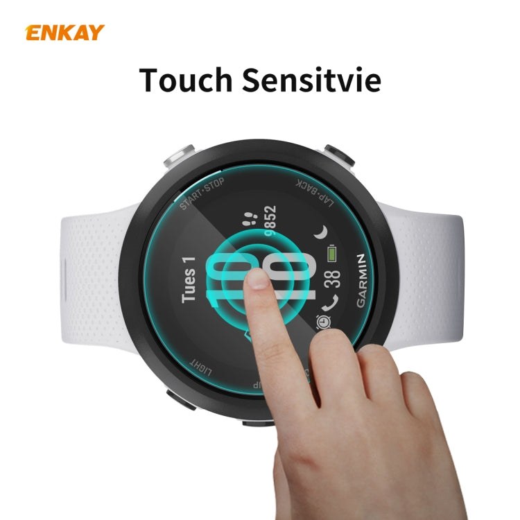 For Garmin Swim 2 2 PCS ENKAY Hat-Prince 0.2mm 9H 2.15D Curved Edge Tempered Glass Screen Protector  Watch Film