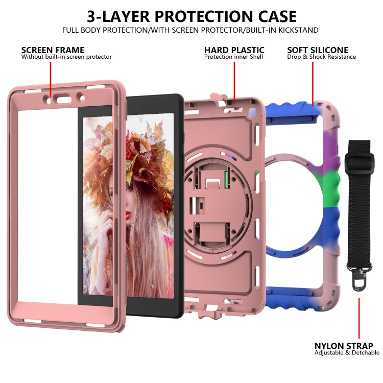 For Samsung Galaxy Tab A 8.0  2019 T290 / T295 360 Degree Rotation PC + Silicone Shockproof Combination Case with Holder & Hand Grip Strap & Neck Strap