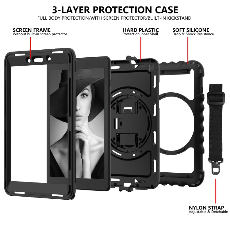 For Samsung Galaxy Tab A 8.0  2019 T290 / T295 360 Degree Rotation PC + Silicone Shockproof Combination Case with Holder & Hand Grip Strap & Neck Strap