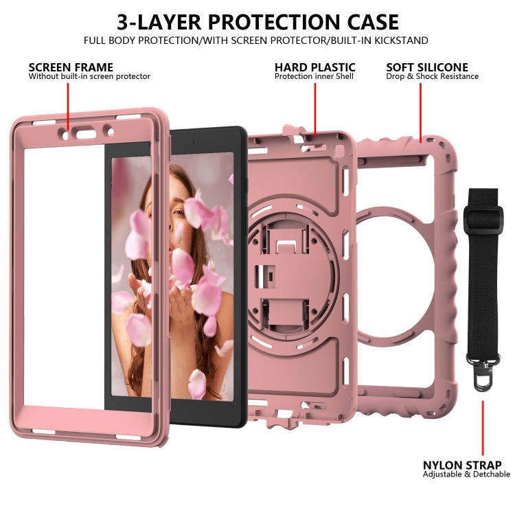 For Samsung Galaxy Tab A 8.0  2019 T290 / T295 360 Degree Rotation PC + Silicone Shockproof Combination Case with Holder & Hand Grip Strap & Neck Strap