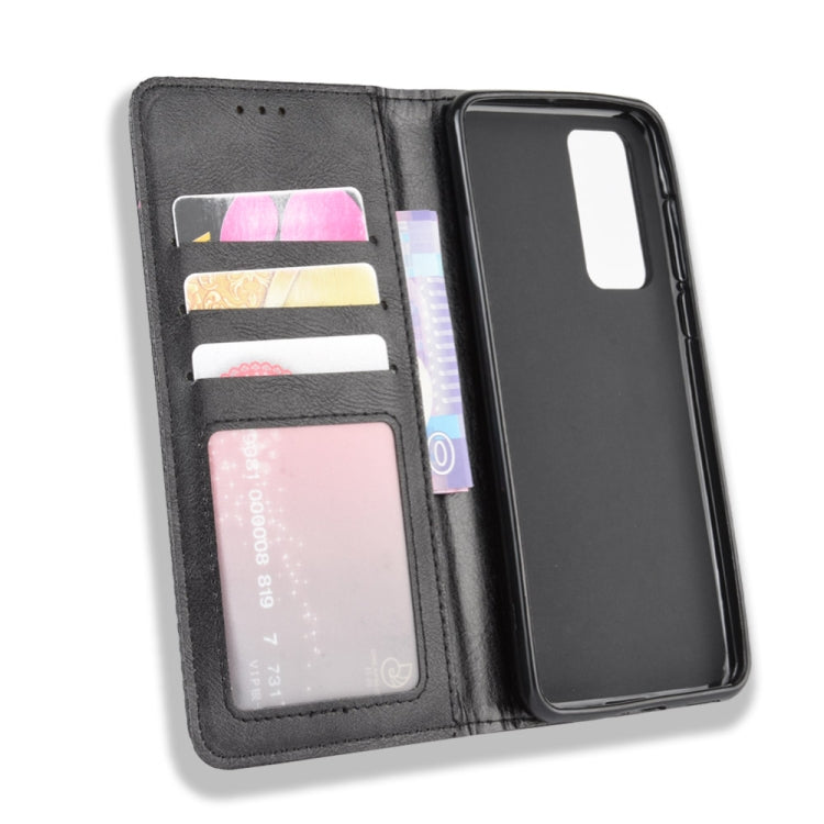 For Huawei P40 Pro+/P40 Pro Plus Magnetic Buckle Retro Crazy Horse Texture Horizontal Flip Leather Case  , with Holder & Card Slots & Photo Frame