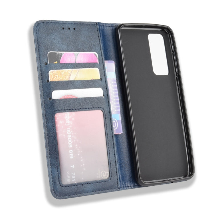 For Huawei P40 Pro+/P40 Pro Plus Magnetic Buckle Retro Crazy Horse Texture Horizontal Flip Leather Case  , with Holder & Card Slots & Photo Frame