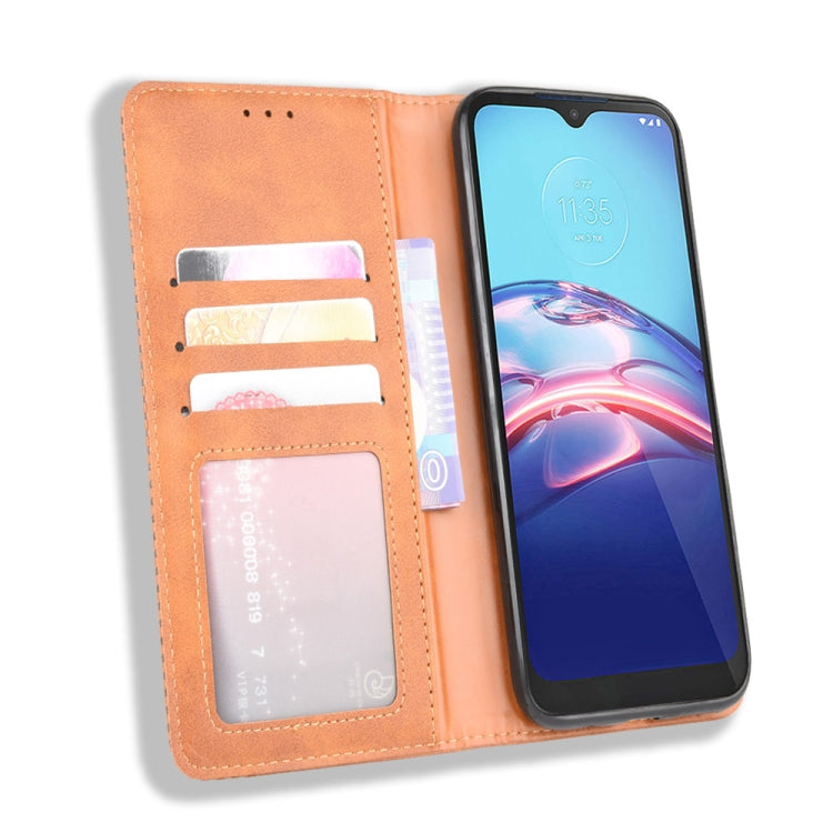 For Motorola Moto E (2020) Magnetic Buckle Retro Crazy Horse Texture Horizontal Flip Leather Case  , with Holder & Card Slots & Photo Frame