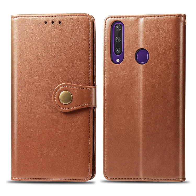 For Huawei Y6P Retro Solid Color Leather Buckle Phone Case with Lanyard & Photo Frame & Card Slot & Wallet & Stand Function