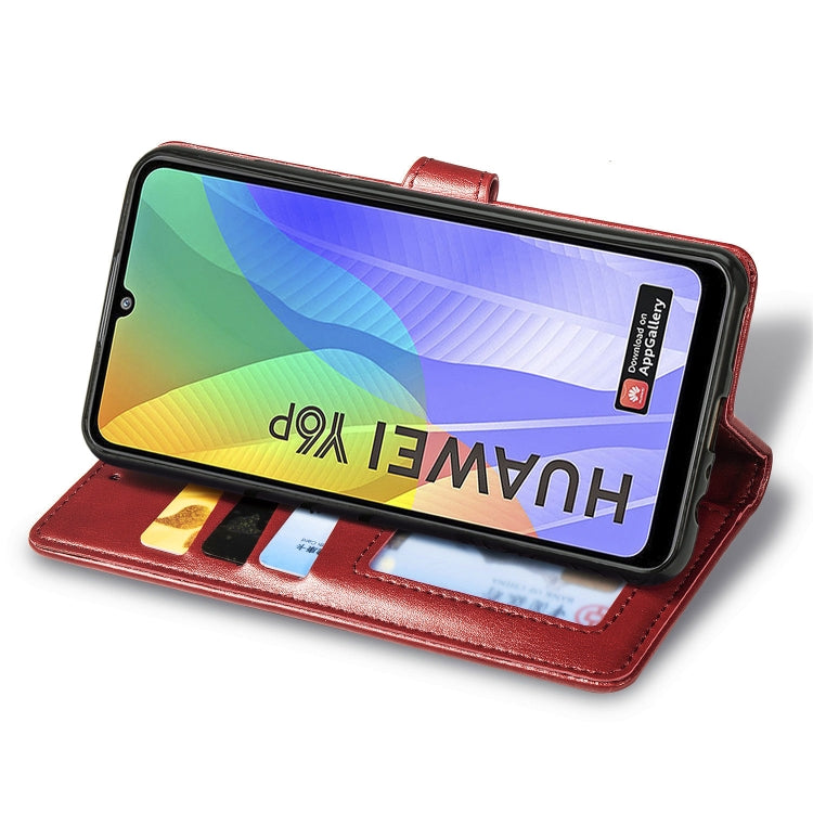 For Huawei Y6P Retro Solid Color Leather Buckle Phone Case with Lanyard & Photo Frame & Card Slot & Wallet & Stand Function