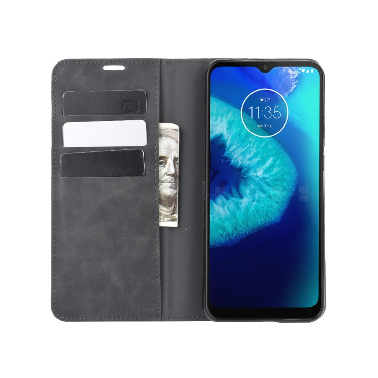 For Motorola Moto G8 Power Lite Retro-skin Business Magnetic Suction Leather Case with Holder & Card Slots & Wallet
