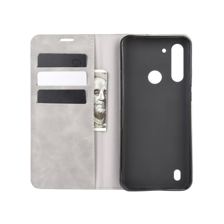 For Motorola Moto G8 Power Lite Retro-skin Business Magnetic Suction Leather Case with Holder & Card Slots & Wallet