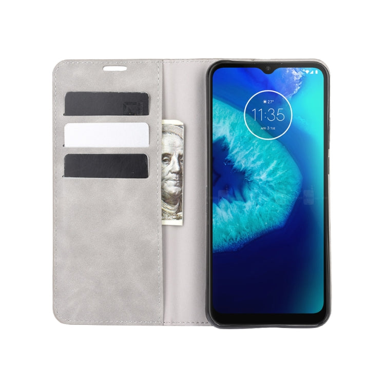 For Motorola Moto G8 Power Lite Retro-skin Business Magnetic Suction Leather Case with Holder & Card Slots & Wallet