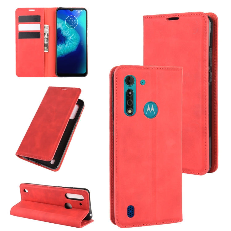 For Motorola Moto G8 Power Lite Retro-skin Business Magnetic Suction Leather Case with Holder & Card Slots & Wallet