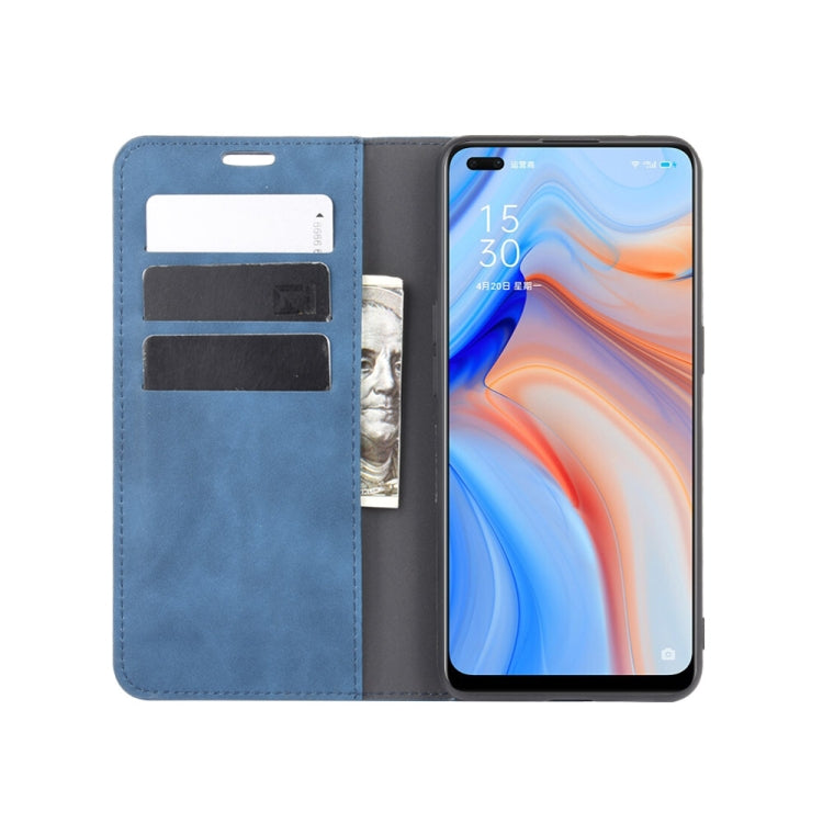 For OPPO Reno 4 5G Retro-skin Business Magnetic Suction Leather Case with Holder & Card Slots & Wallet