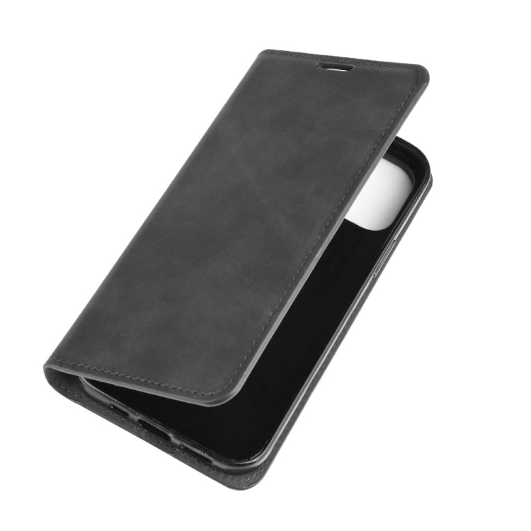 For iPhone 12 / 12 Pro Retro-skin Business Magnetic Suction Leather Case with Holder & Card Slots & Wallet