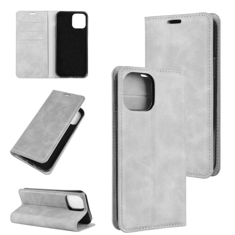 For iPhone 12 / 12 Pro Retro-skin Business Magnetic Suction Leather Case with Holder & Card Slots & Wallet