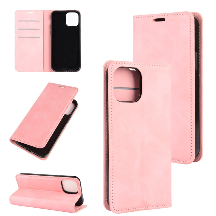 For iPhone 12 / 12 Pro Retro-skin Business Magnetic Suction Leather Case with Holder & Card Slots & Wallet
