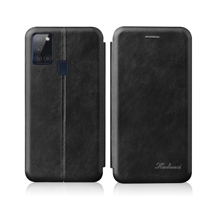 For Samsung Galaxy A21S Integrated Electricity Pressing Retro Texture Magnetic TPU+PU Leather Case with Card Slot & Holder