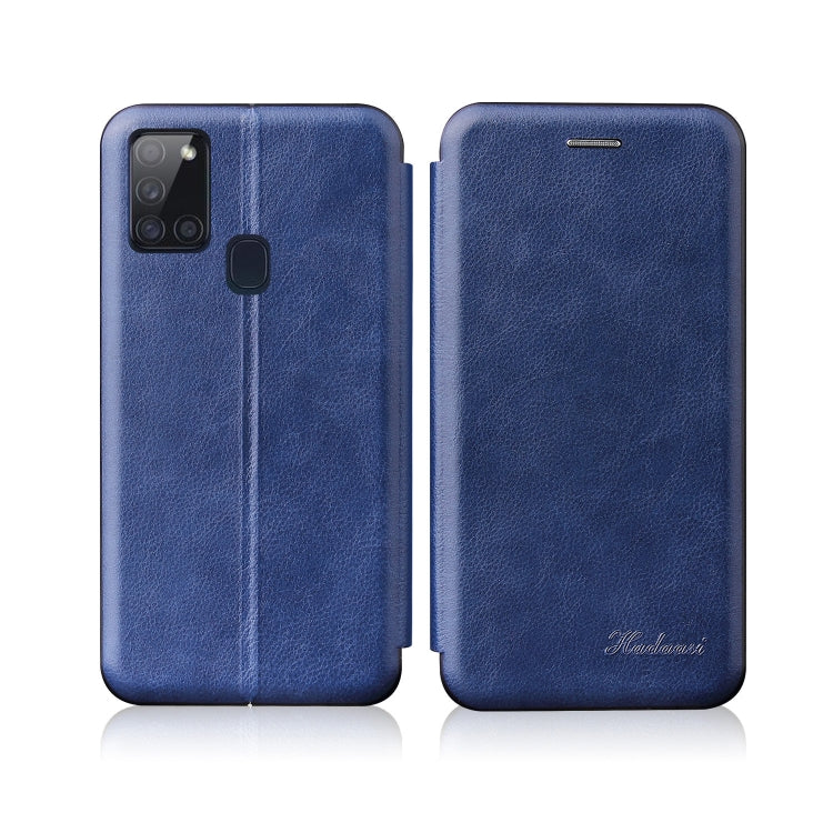 For Samsung Galaxy A21S Integrated Electricity Pressing Retro Texture Magnetic TPU+PU Leather Case with Card Slot & Holder
