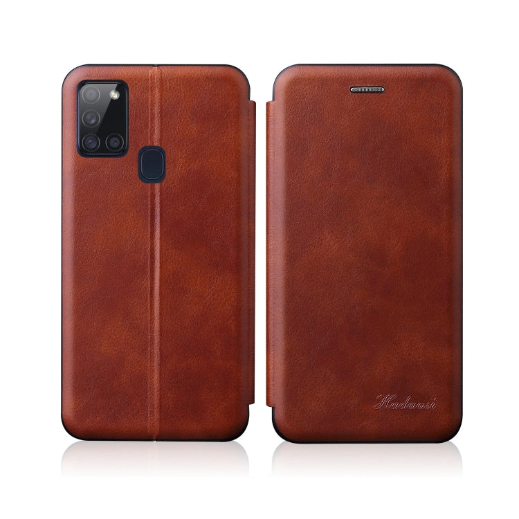 For Samsung Galaxy A21S Integrated Electricity Pressing Retro Texture Magnetic TPU+PU Leather Case with Card Slot & Holder