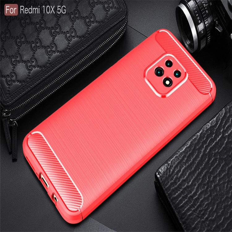 For Xiaomi Redmi 10X Pro 5G Brushed Texture Carbon Fiber Shockproof TPU Case(Red)