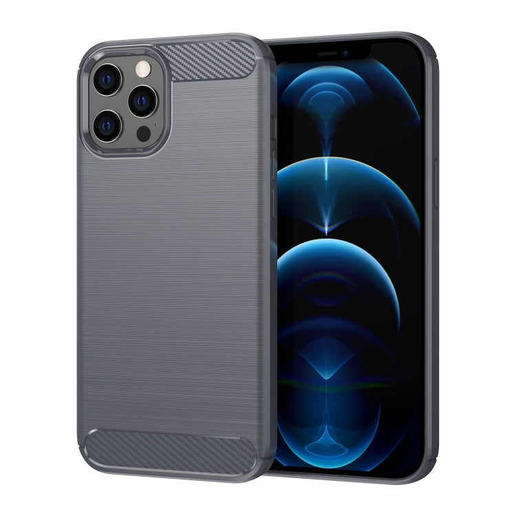 For iPhone 12 Pro Max Brushed Texture Carbon Fiber TPU Case(Grey)