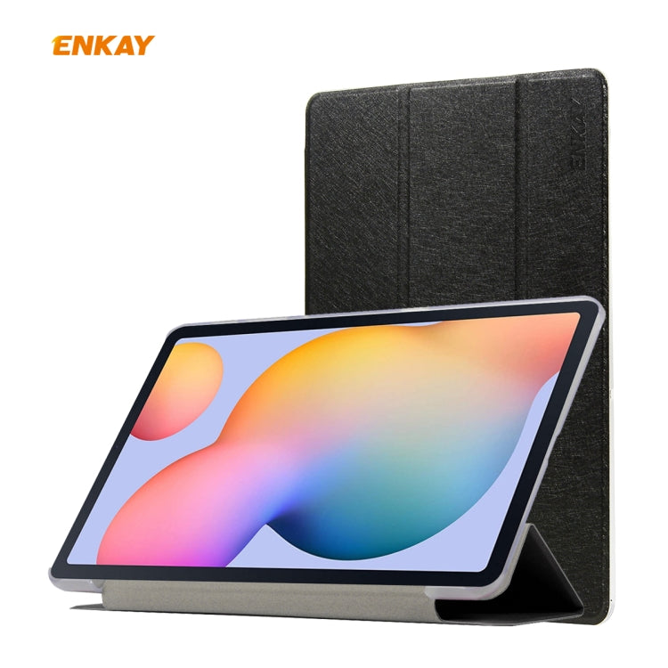For Samsung Galaxy Tab S6 Lite P610 / P615 / Tab S6 Lite 2022 / P613 / P619 ENKAY 3-Fold Silk Texture Leather Smart Tablet Case