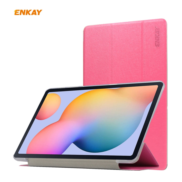 For Samsung Galaxy Tab S6 Lite P610 / P615 / Tab S6 Lite 2022 / P613 / P619 ENKAY 3-Fold Silk Texture Leather Smart Tablet Case