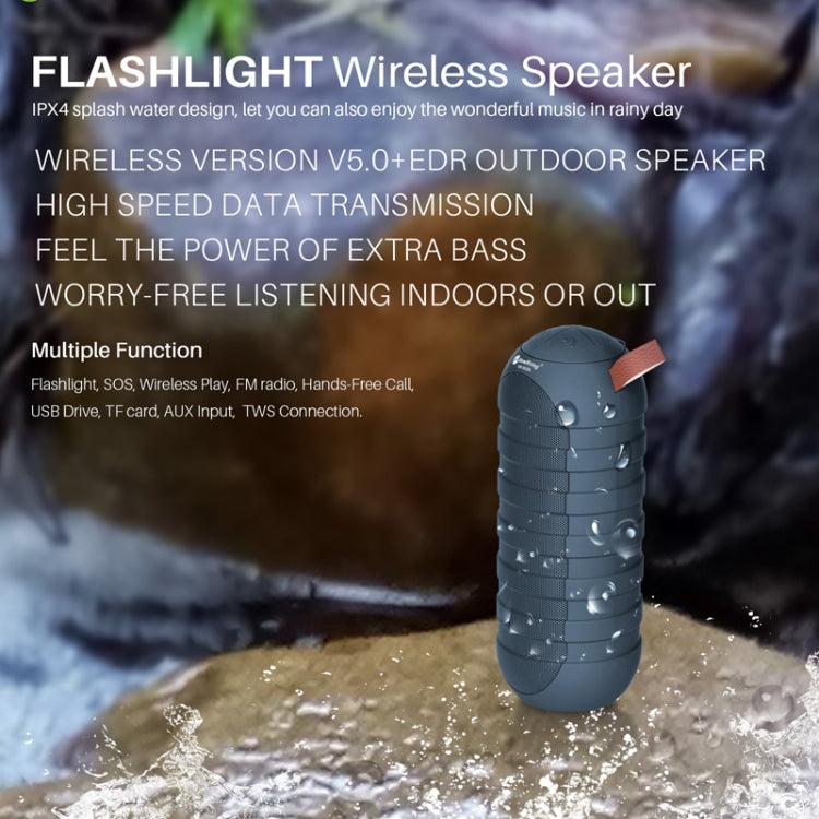 NewRixing NR-3025L Portable Stereo Wireless Bluetooth Speaker with LED Flashlight & TF Card Slot & FM, Built-in Microphone