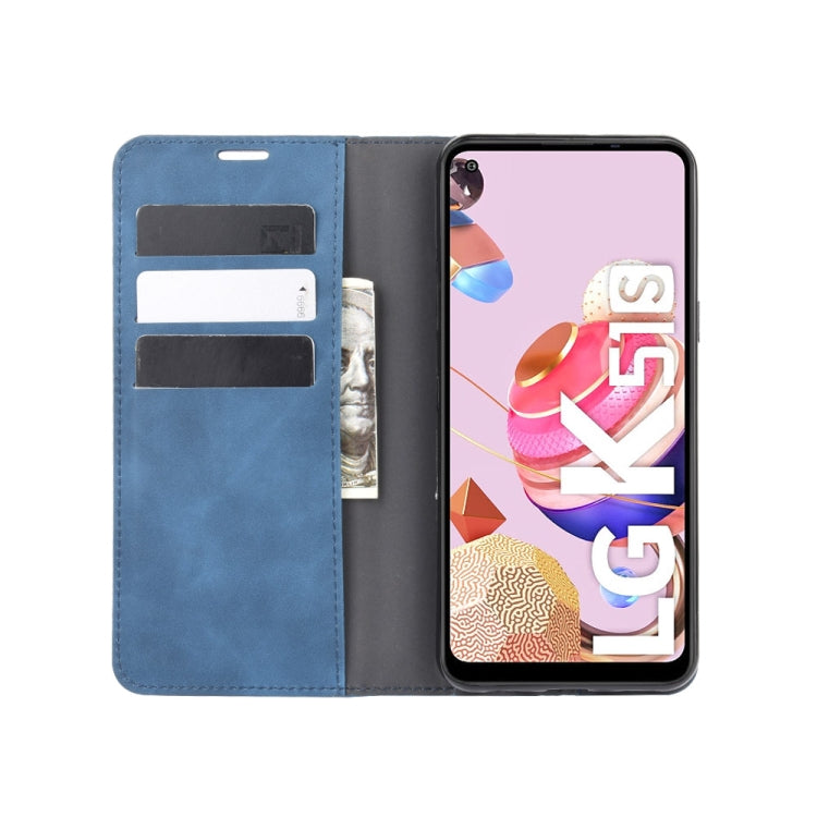 For LG K41S / K51S Retro-skin Business Magnetic Suction Leather Case with Holder & Card Slots & Wallet