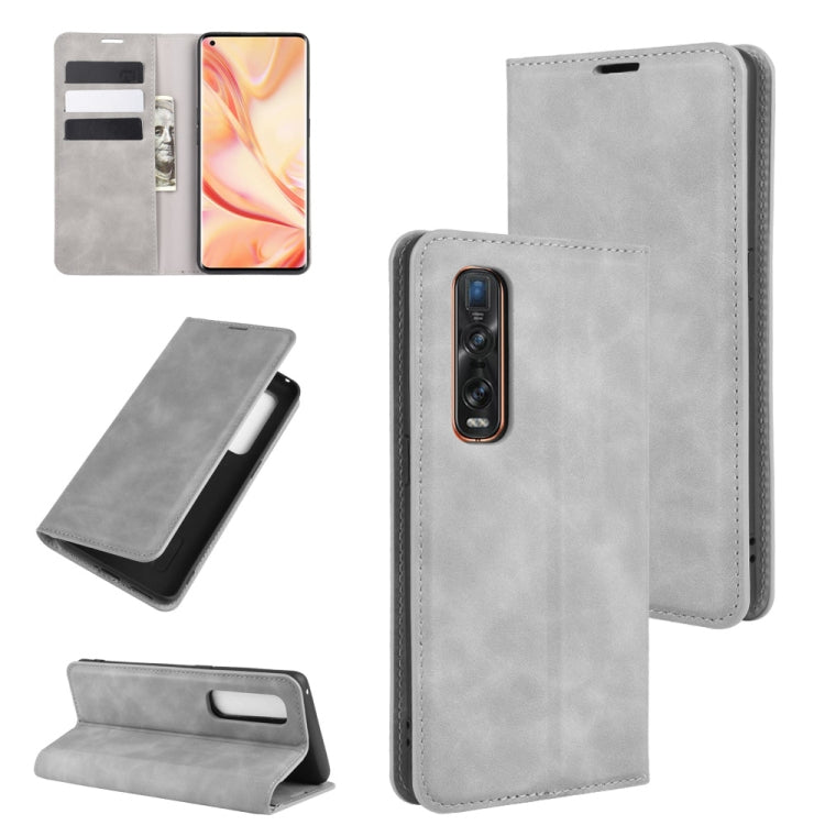 For OPPO Find X2 Pro Retro-skin Business Magnetic Suction Leather Case with Holder & Card Slots & Wallet