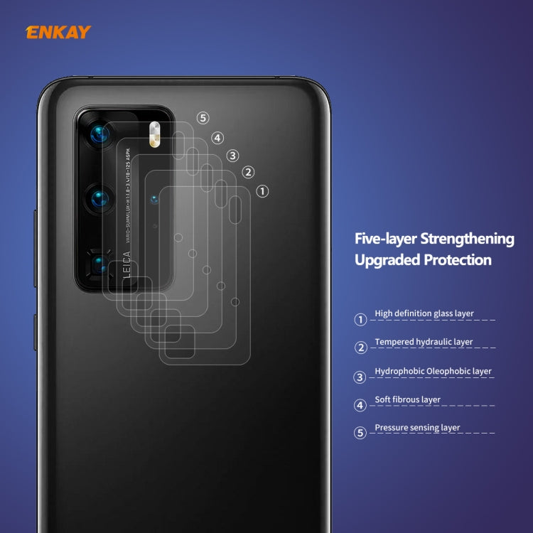 For Huawei P40 Pro 2 PCS Hat-Prince ENKAY 0.2mm 9H 2.15D Round Edge Rear Camera Lens Tempered Glass Film
