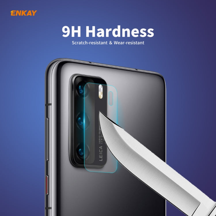 For Huawei P40 2 PCS Hat-Prince ENKAY 0.2mm 9H 2.15D Round Edge Rear Camera Lens Tempered Glass Film