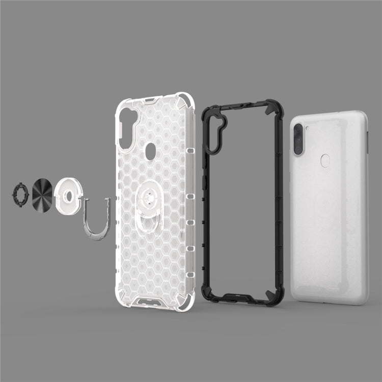 For Samsung Galaxy A11 Shockproof Honeycomb PC + TPU Ring Holder Protection Case