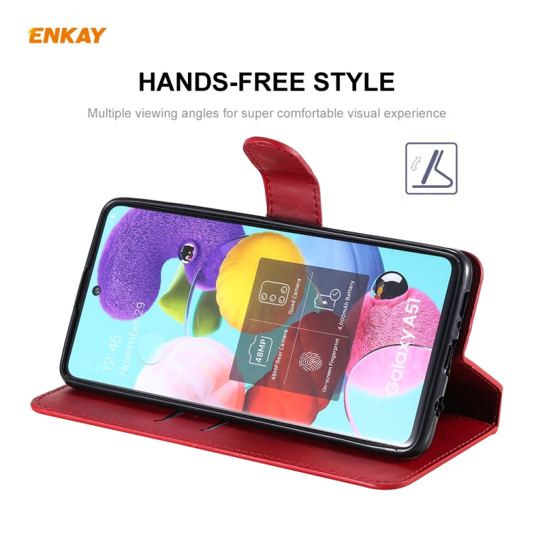 For Samsung Galaxy A51 ENKAY Hat-Prince Horizontal Flip Leather Case with Holder & Card Slots & Wallet