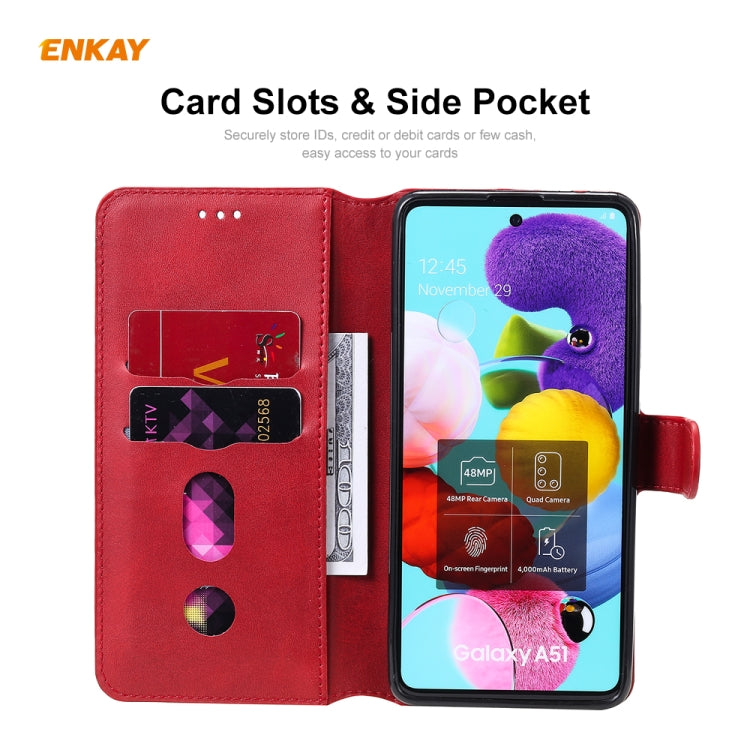 For Samsung Galaxy A51 ENKAY Hat-Prince Horizontal Flip Leather Case with Holder & Card Slots & Wallet