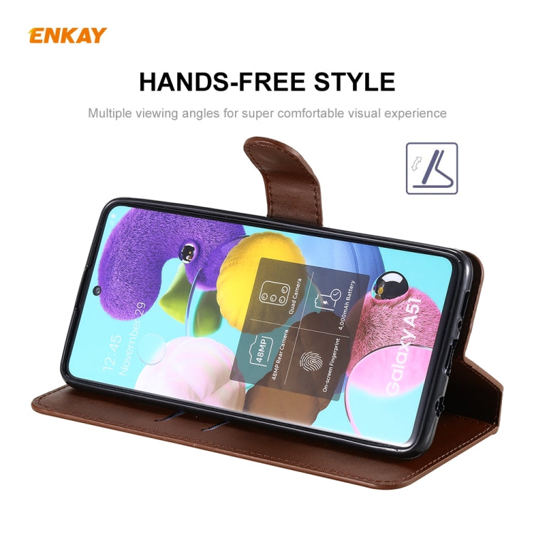 For Samsung Galaxy A51 ENKAY Hat-Prince Horizontal Flip Leather Case with Holder & Card Slots & Wallet