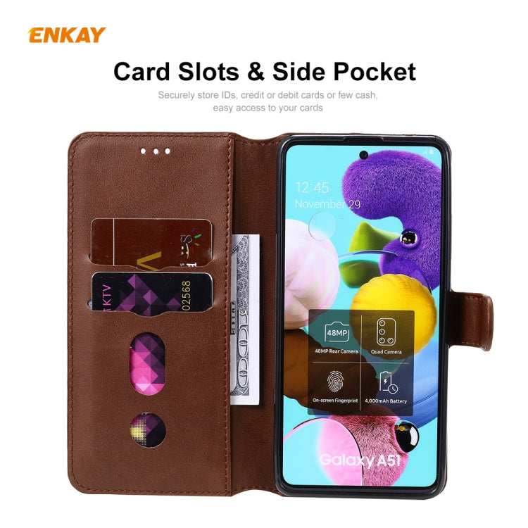 For Samsung Galaxy A51 ENKAY Hat-Prince Horizontal Flip Leather Case with Holder & Card Slots & Wallet
