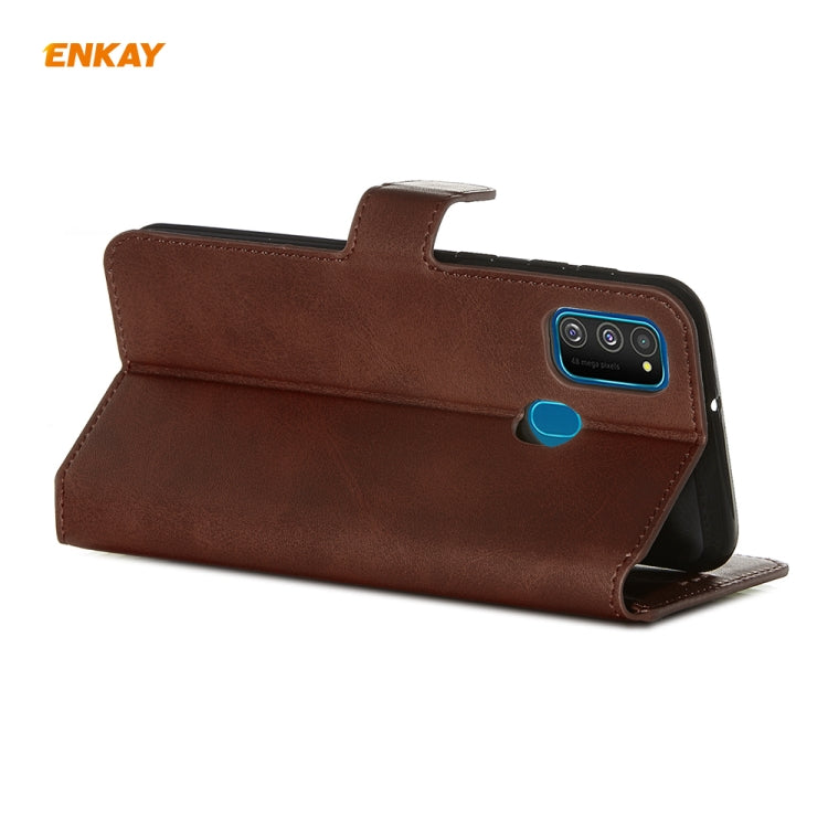 For Samsung Galaxy M30s ENKAY Hat-Prince Horizontal Flip Leather Case with Holder & Card Slots & Wallet(Brown)